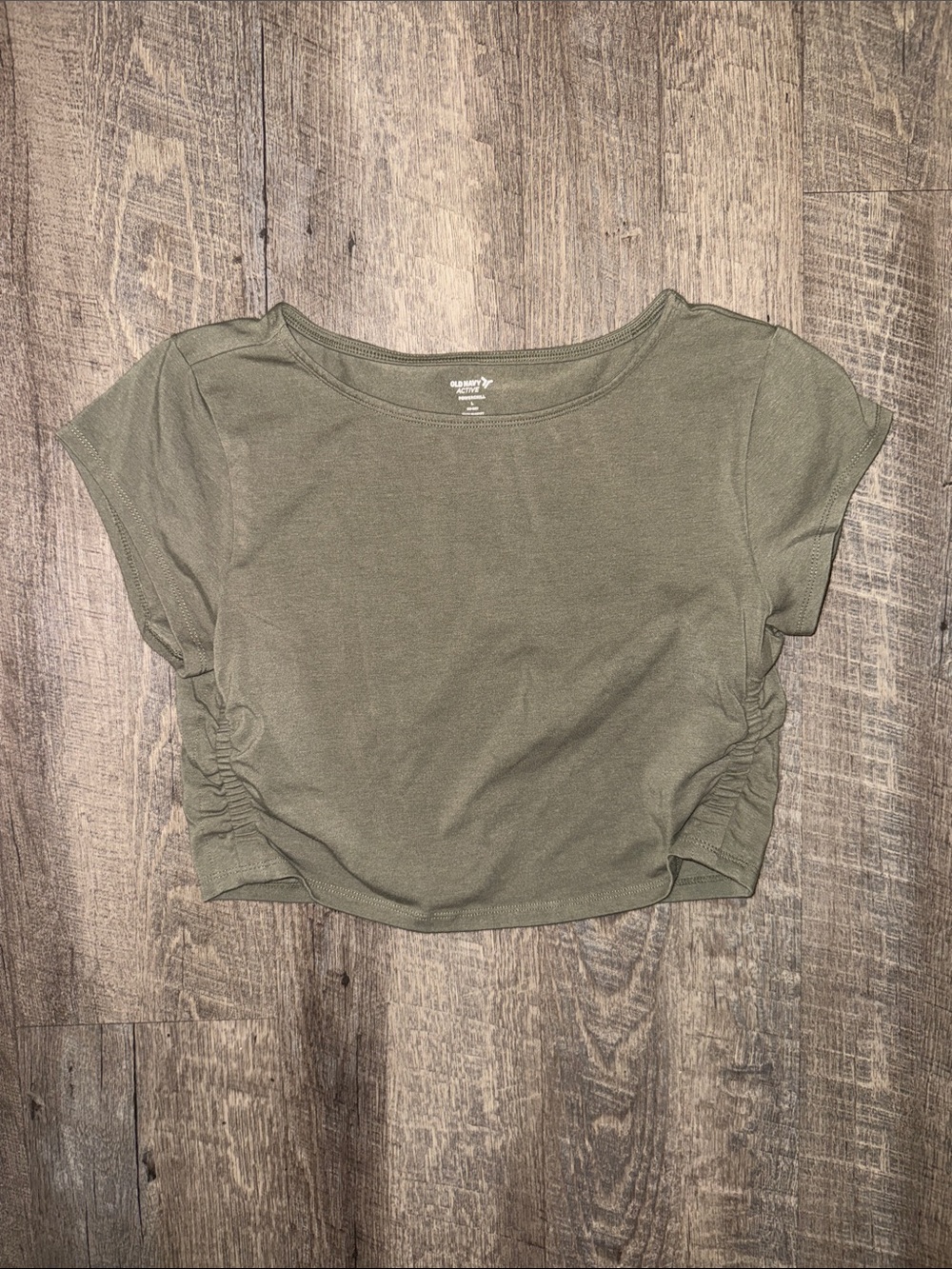 Old Navy Olive Green Ruched-Side Crop Tee